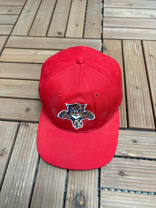 Florida Panthers Embroidered Graphic Hat | Snap Back | Vintage 1990s Starter NHL Hockey Red Cap |