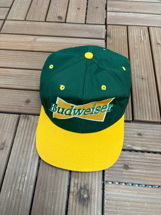 Budweiser Embroidered Graphic Hat | Snap Back | Vintage 1990s Promotional Green Cap |