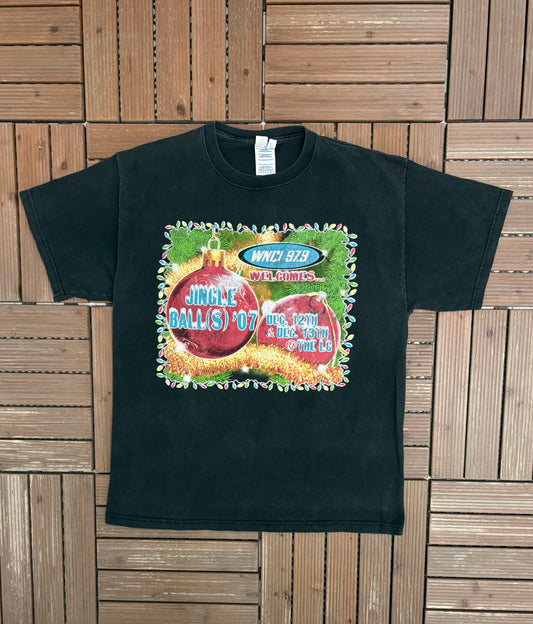 WNCI 97.9 Jingle Ball(s) '07 Graphic Tee | Size Large | Vintage 2000s Radio Promotional Black T-Shirt |