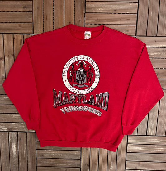 Maryland Terrapins Graphic Crewneck | Size XX-Large | Vintage 1990s College Red Sweater |