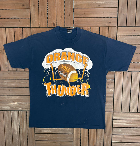 Tennessee Volunteers Orange Thunder Graphic Tee | Size X-Large | Vintage 1990s College Football Blue T-Shirt |