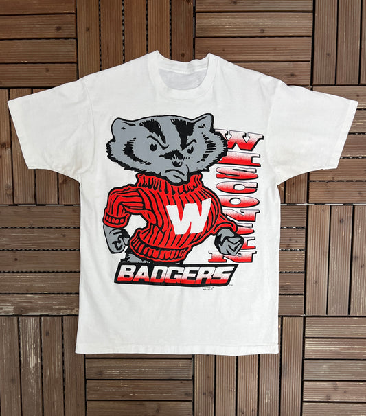 Wisconsin Badgers Big Graphic  Tee | Size Large | Vintage 1990s College White T-Shirt |