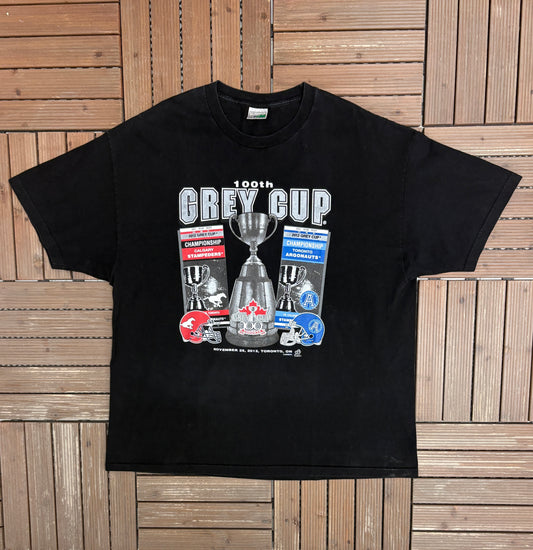 Calgary Stampeders vs. Toronto Argonauts 100th Grey Cup Graphic Tee | Size XX-Large | Vintage 2000s NFL Football Black T-Shirt |