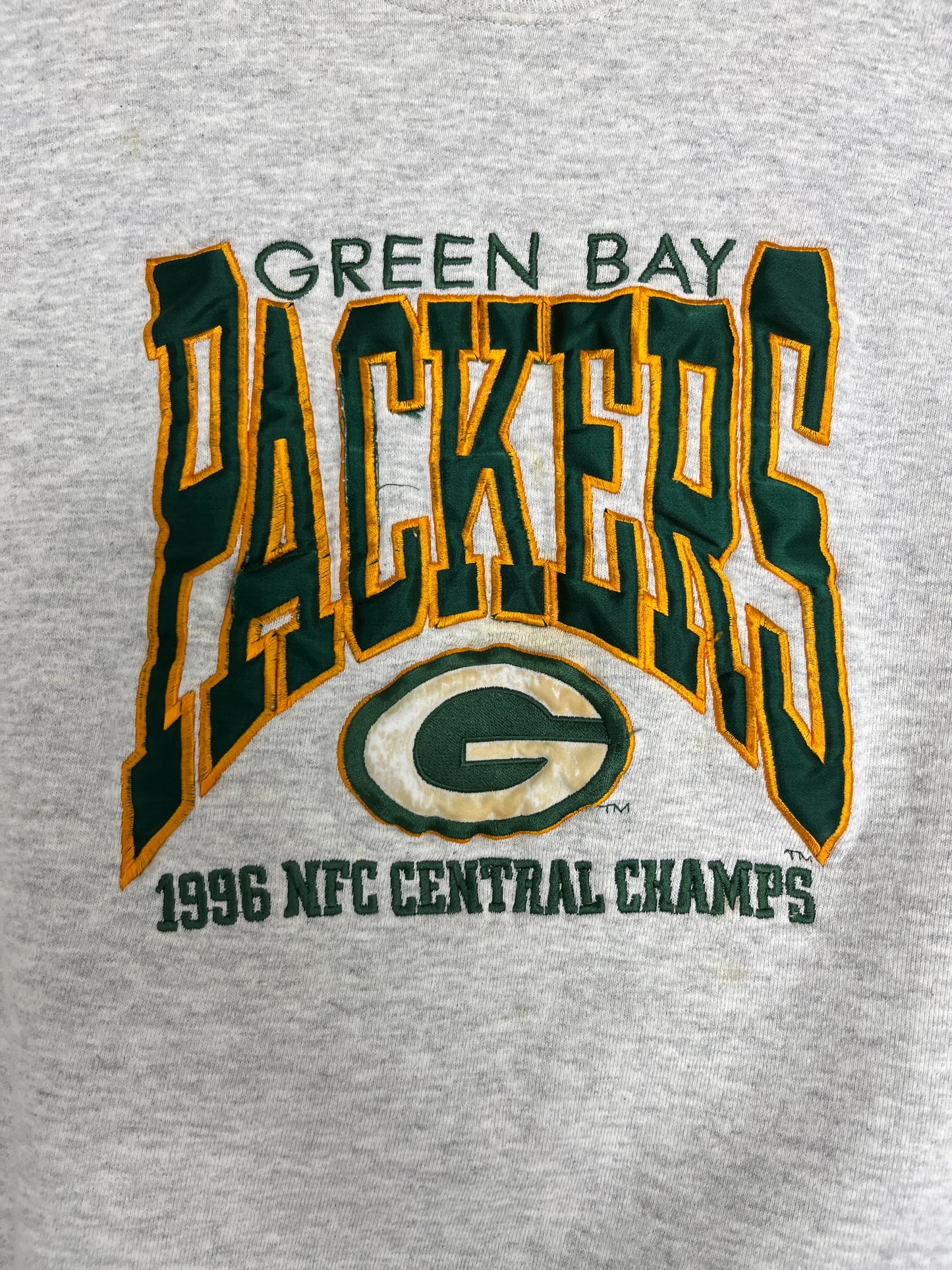 Green Bay Packers 1996 NFC Central Champs Graphic Crewneck | Size X-Large | Vintage 1990s NFL Football Grey Sweater |