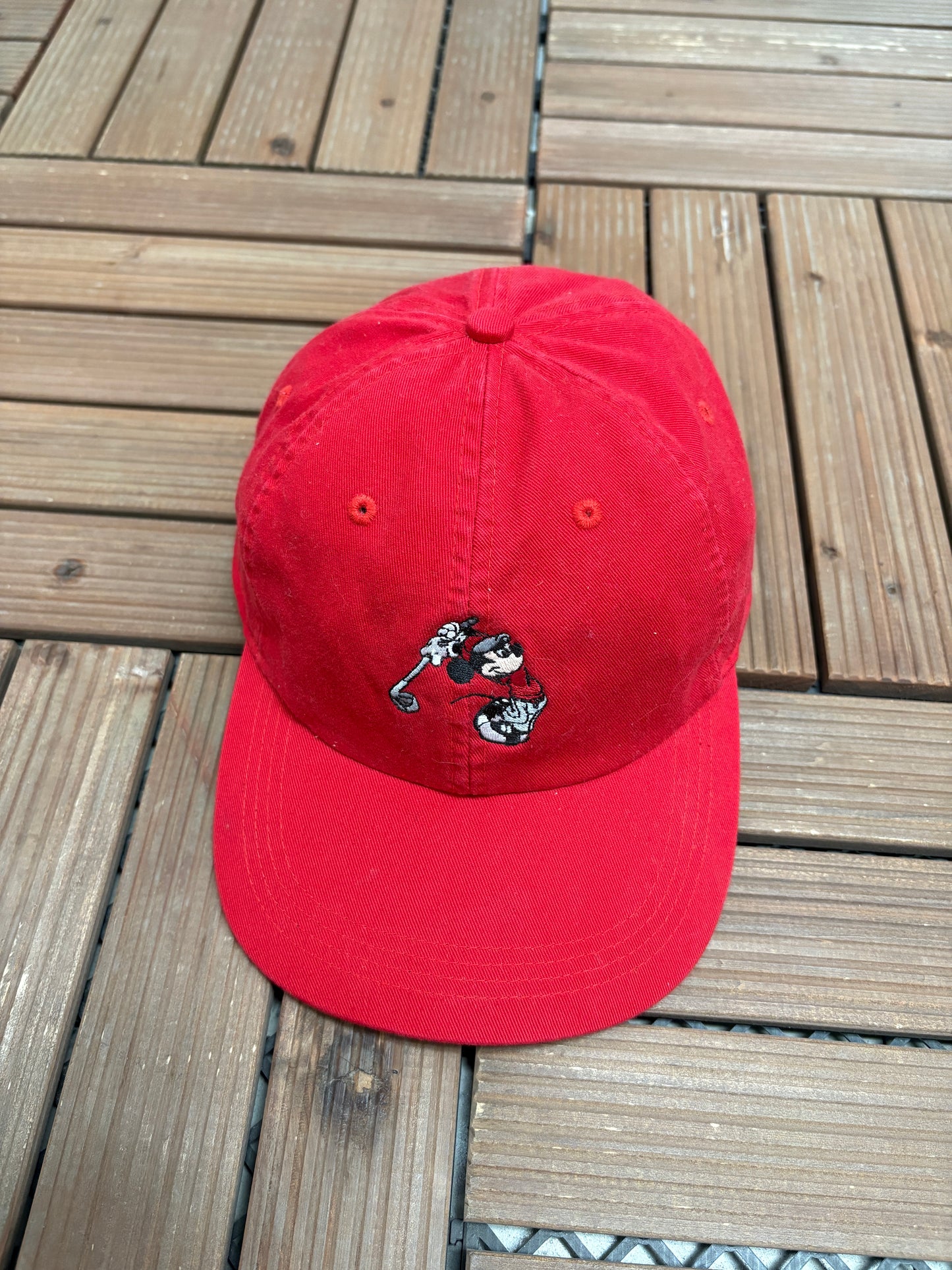 Mickey Mouse Golfer Embroidered Graphic Hat | Strap Back | Vintage 2000s Disney Cartoon Red Cap |