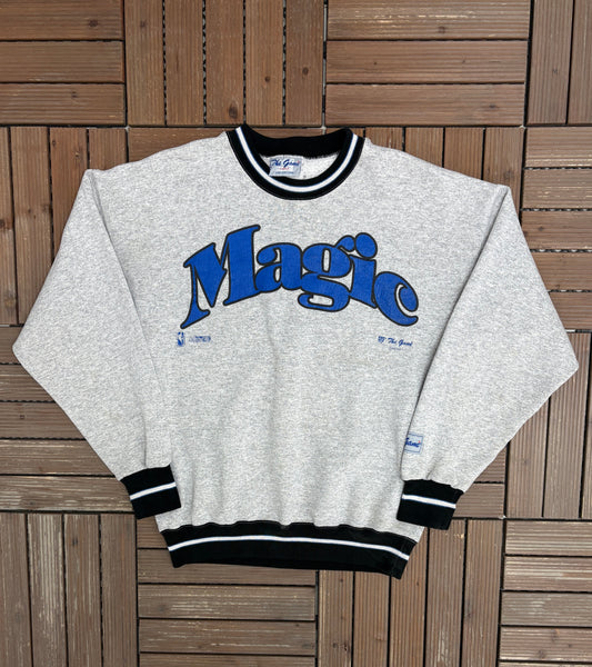 Orlando Magic Graphic Crewneck | Size Large | Vintage 1990s NBA Basketball Grey Sweater |