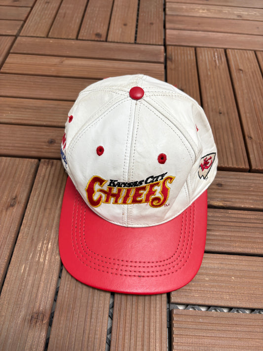 Kansas City Chiefs Football Graphic Hat | Snap Back | Vintage 2000s NFL Football White Leather Cap |