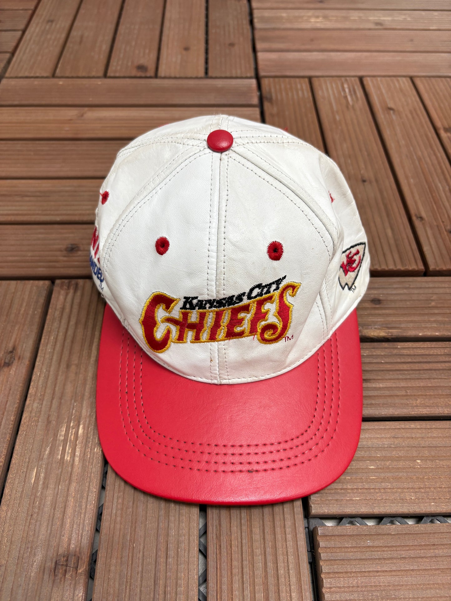 Kansas City Chiefs Football Graphic Hat | Snap Back | Vintage 2000s NFL Football White Leather Cap |