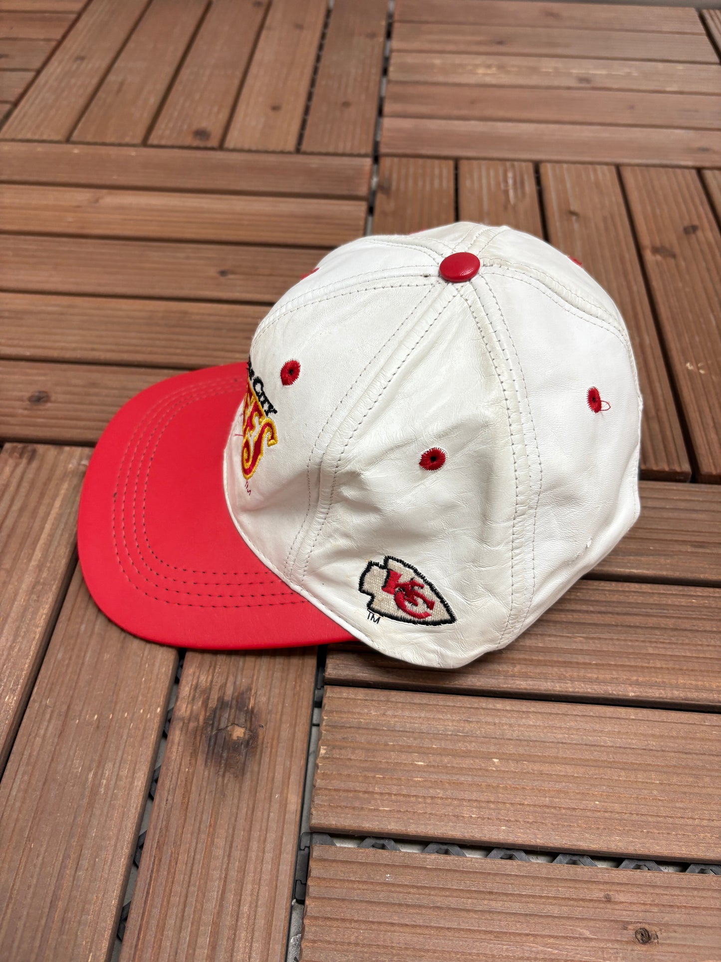 Kansas City Chiefs Football Graphic Hat | Snap Back | Vintage 2000s NFL Football White Leather Cap |