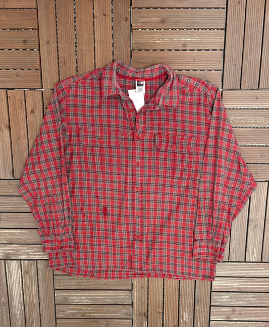 The North Face Plaid Button Down Shirt | Size X-Large | Vintage 2000s Red Plaid Button Down Flannel |