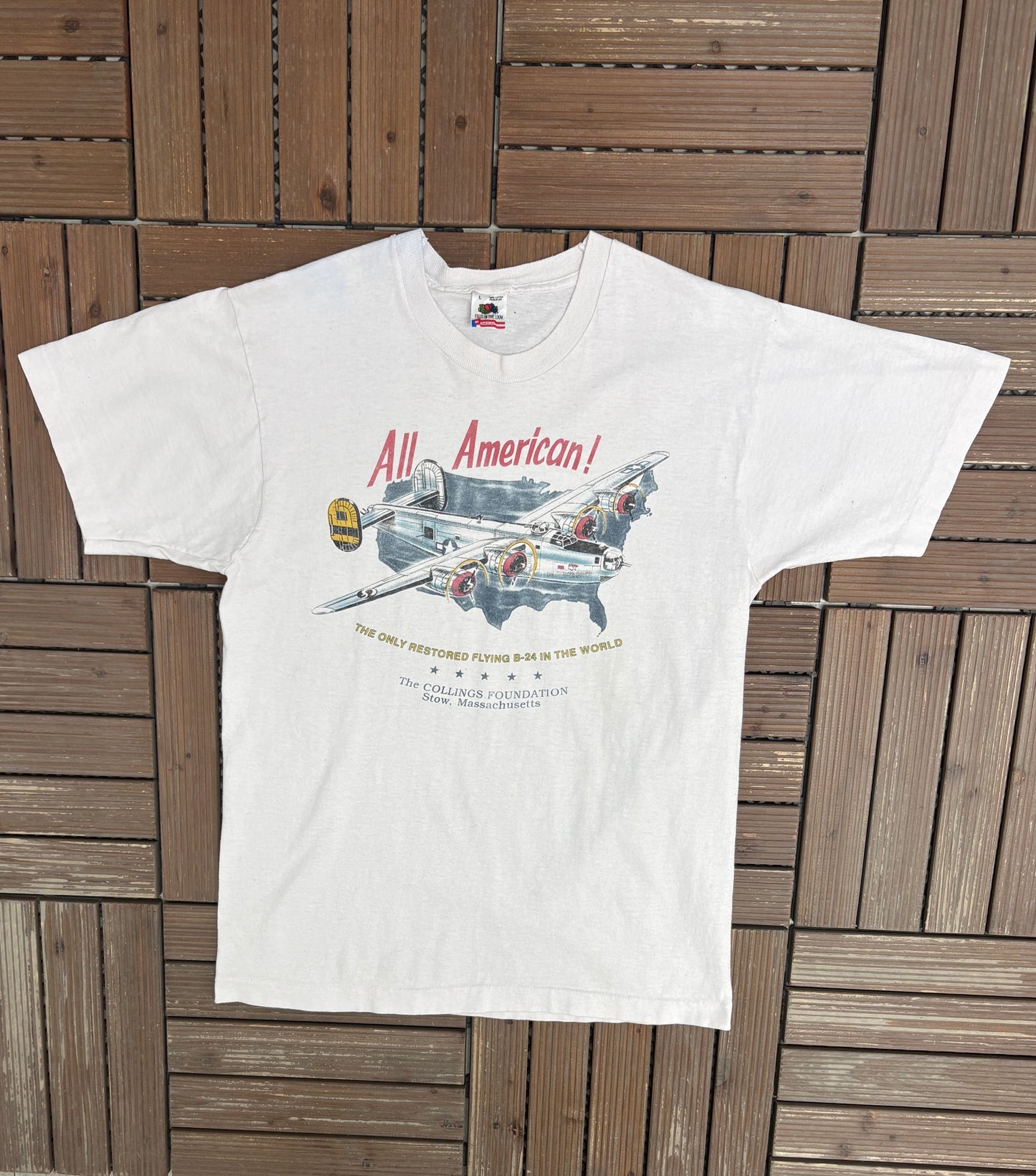 All American B-24 Graphic Tee | Size Large | Vintage 1990s Promotional White T-Shirt |