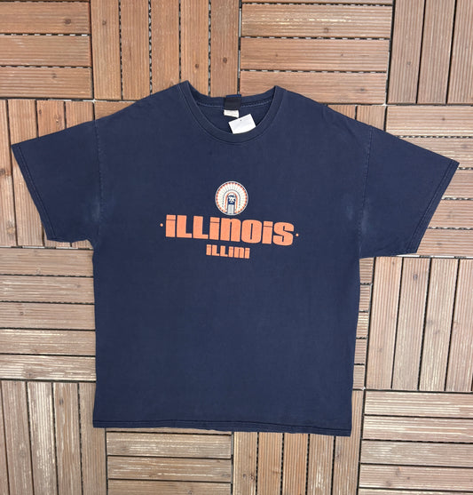 Illinois Fighting Illini Graphic Tee | Size X-Large | Vintage 2000s College Sports Blue T-Shirt |