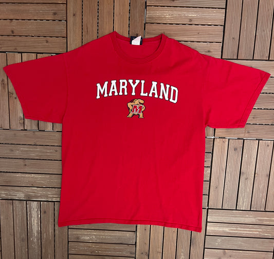 Maryland Terrapins Graphic Tee | Size X-Large | Vintage 2000s College Sports Red T-Shirt |