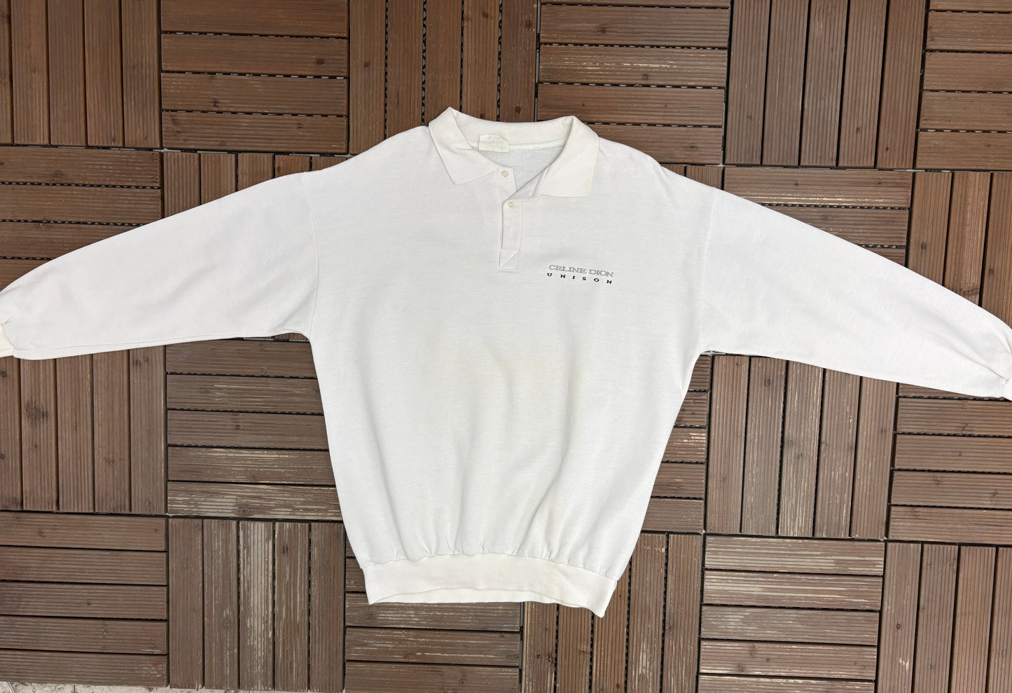 Celine Dion Unison Embroidered Graphic Sweater | Size XX-Large | Vintage 1990s Promotional White Sweater |