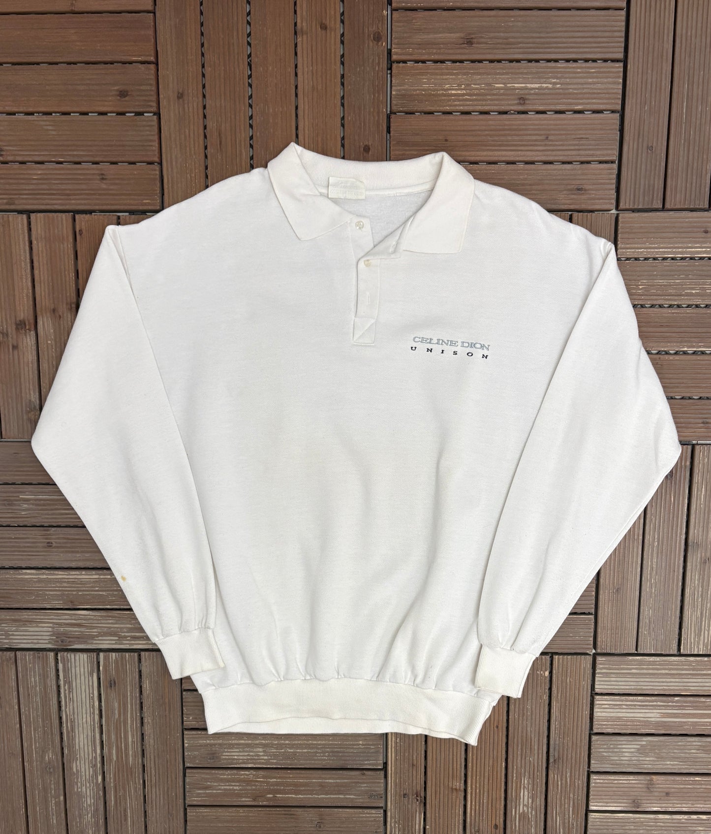 Celine Dion Unison Embroidered Graphic Sweater | Size XX-Large | Vintage 1990s Promotional White Sweater |