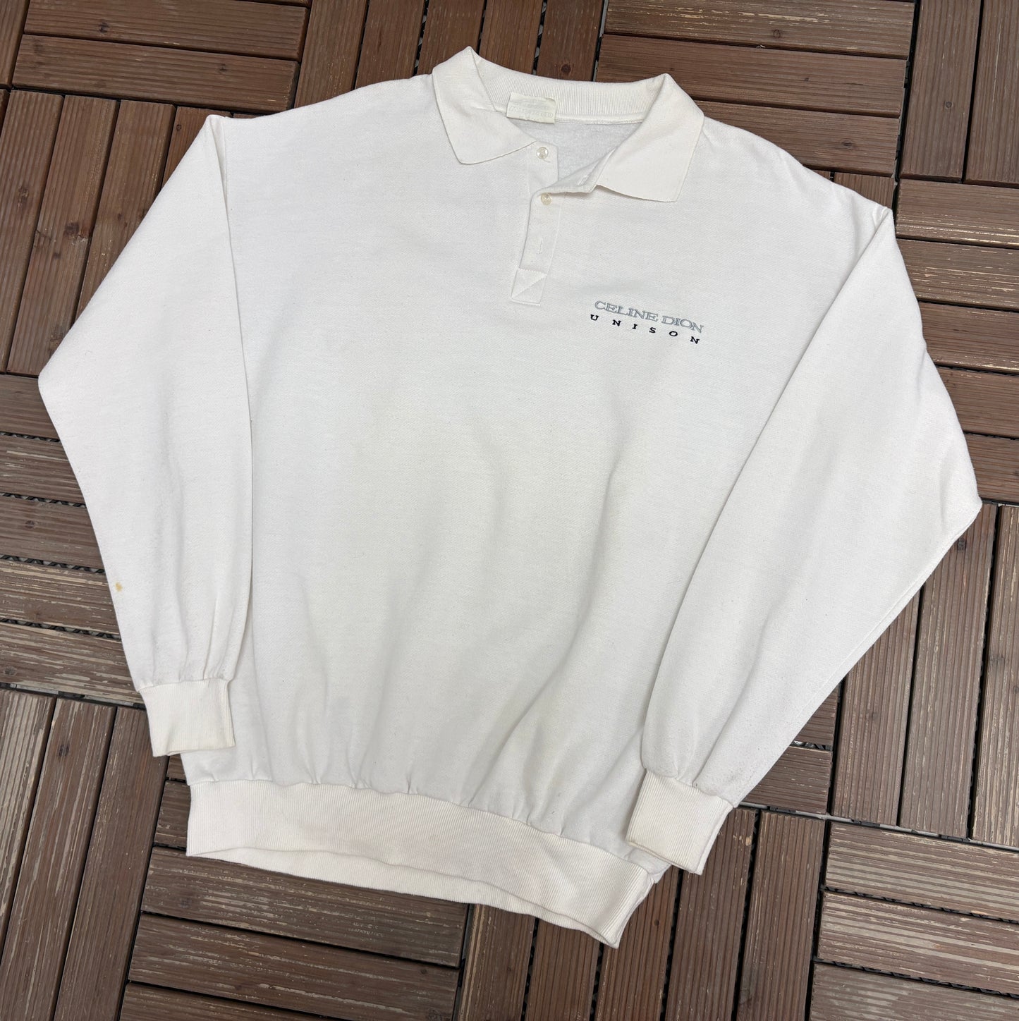 Celine Dion Unison Embroidered Graphic Sweater | Size XX-Large | Vintage 1990s Promotional White Sweater |