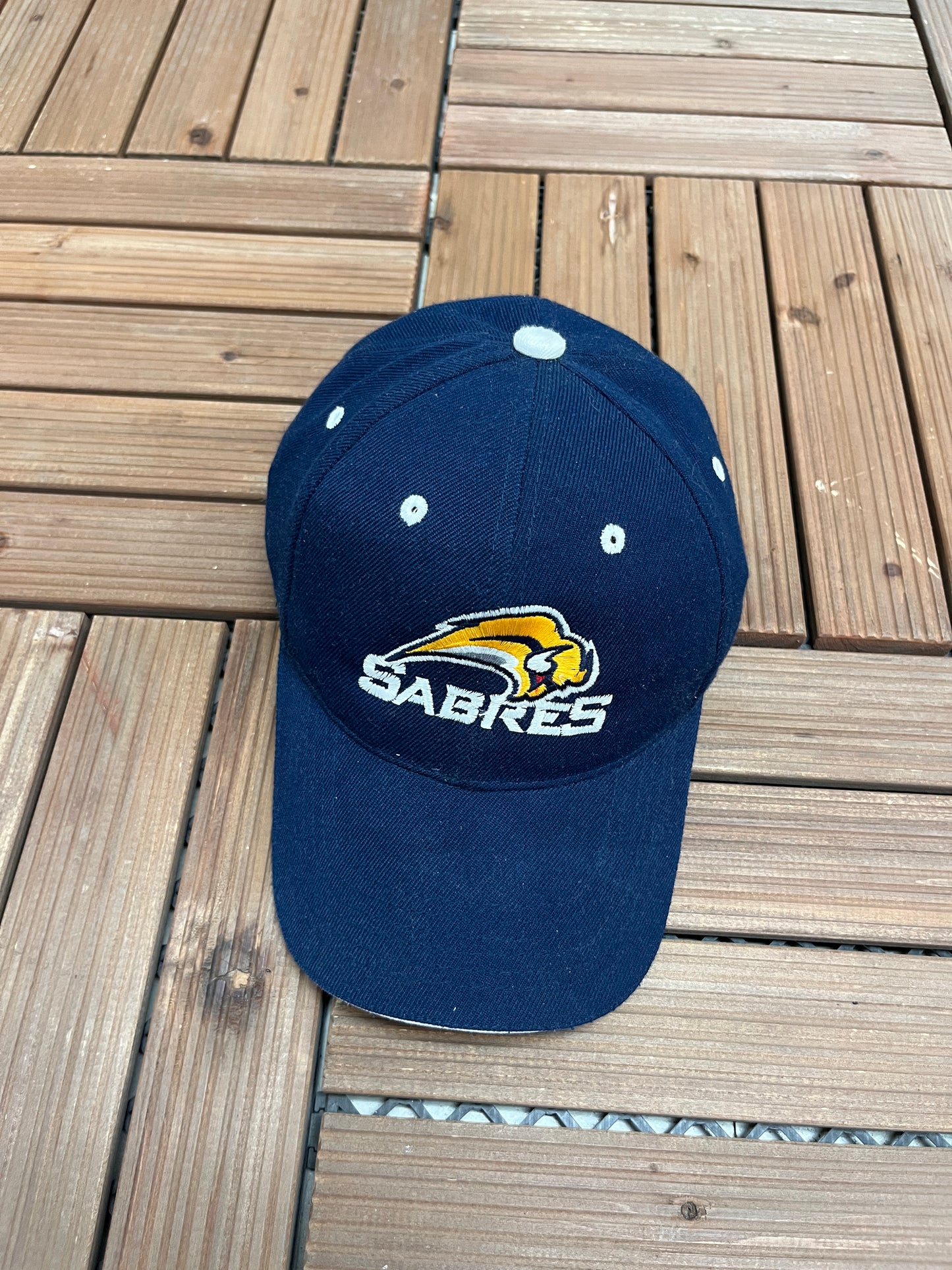 Buffalo Sabres Embroidered Graphic Hat | Strap Back | Vintage 2000s NHL Hockey Blue Cap |