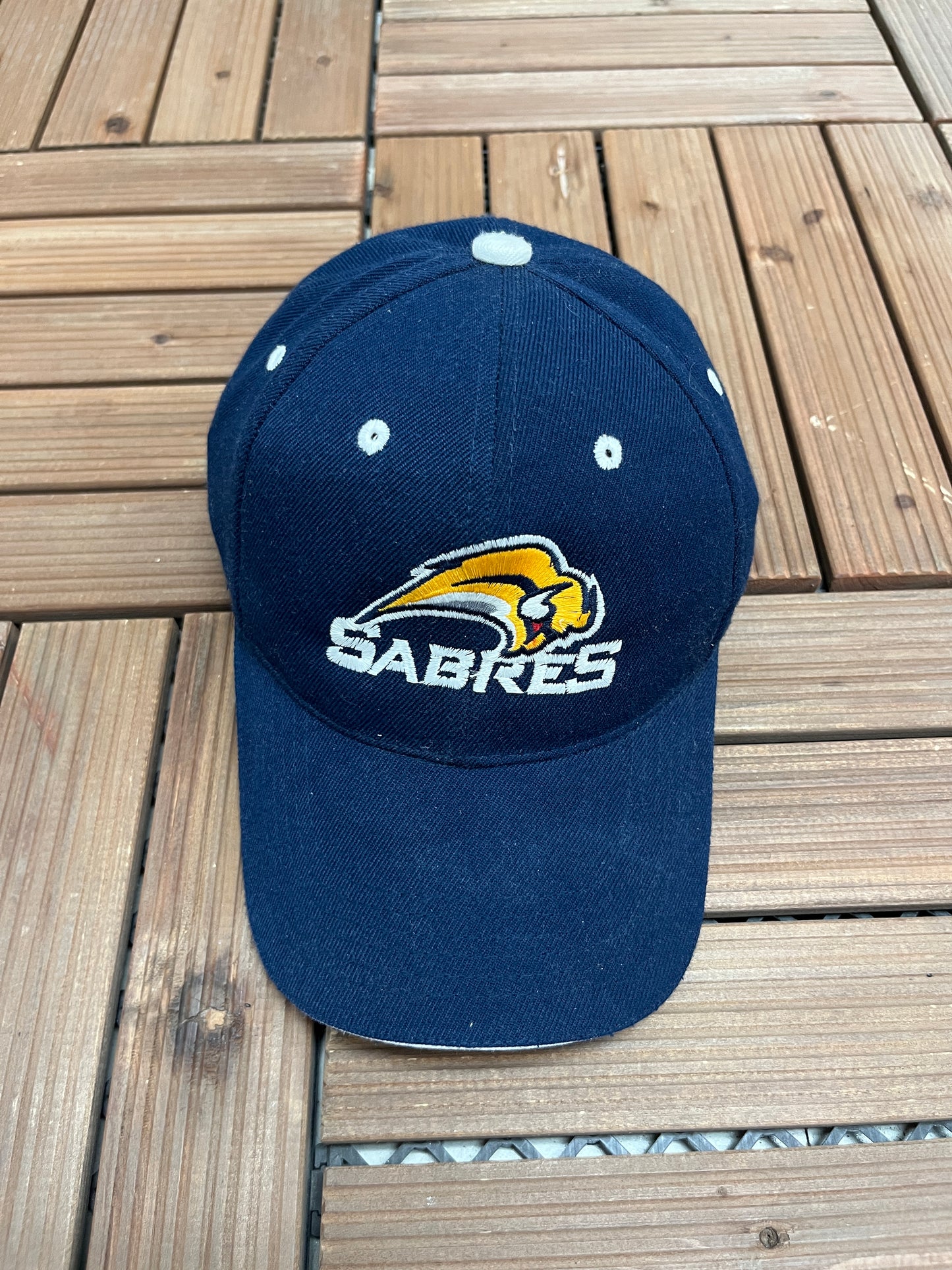 Buffalo Sabres Embroidered Graphic Hat | Strap Back | Vintage 2000s NHL Hockey Blue Cap |