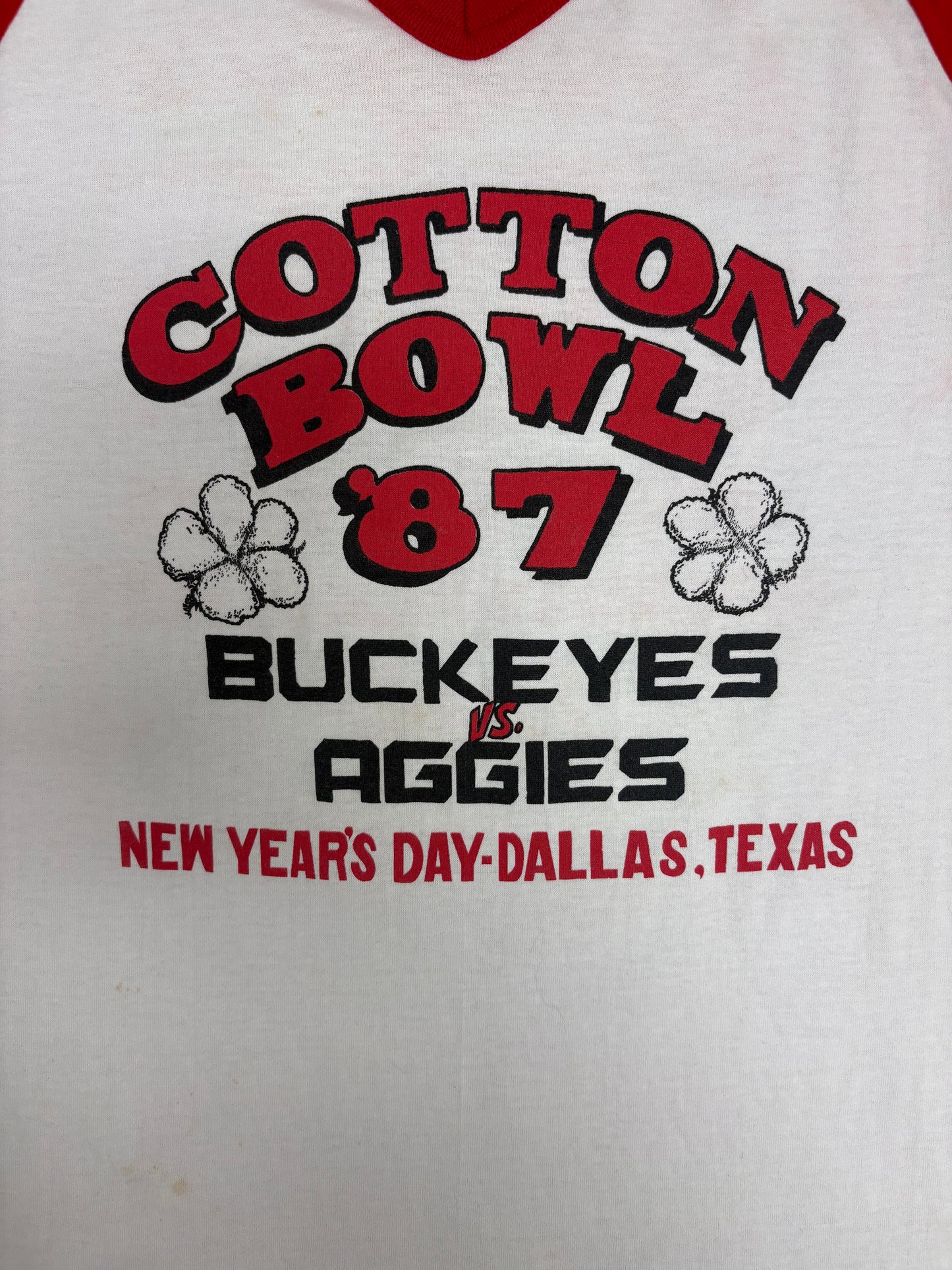 Ohio State Buckeyes vs. Texas A&M Aggies Cotton Bowl '87 Graphic Tee | Size Large | Vintage 1980s College White T-Shirt |