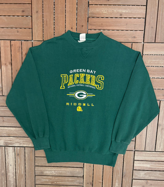 Green Bay Packers Riddell Graphic Crewneck | Size X-Large | Vintage 1990s NFL Football Green Sweater |