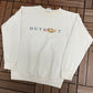 Detroit Spell Out Embroidered Graphic Crewneck | Size Medium | Vintage 1990s Made in USA White Sweater |