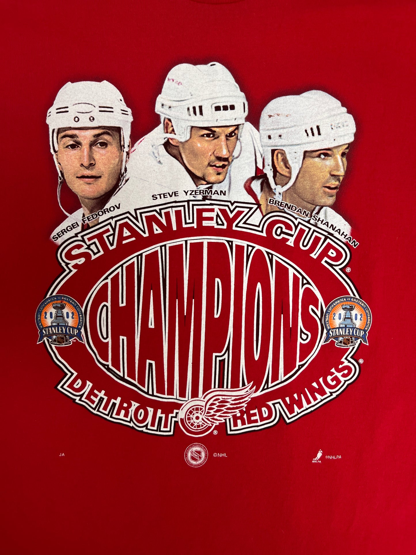 Detroit Red Wings Stanley Cup Champions 2002 Graphic Tee | Size Large | Vintage 2000s NHL Hockey Red T-Shirt |