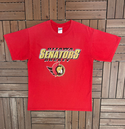 Ottawa Senators Hockey Graphic Tee | Size Large | Vintage 2000s NHL Hockey Red T-Shirt |