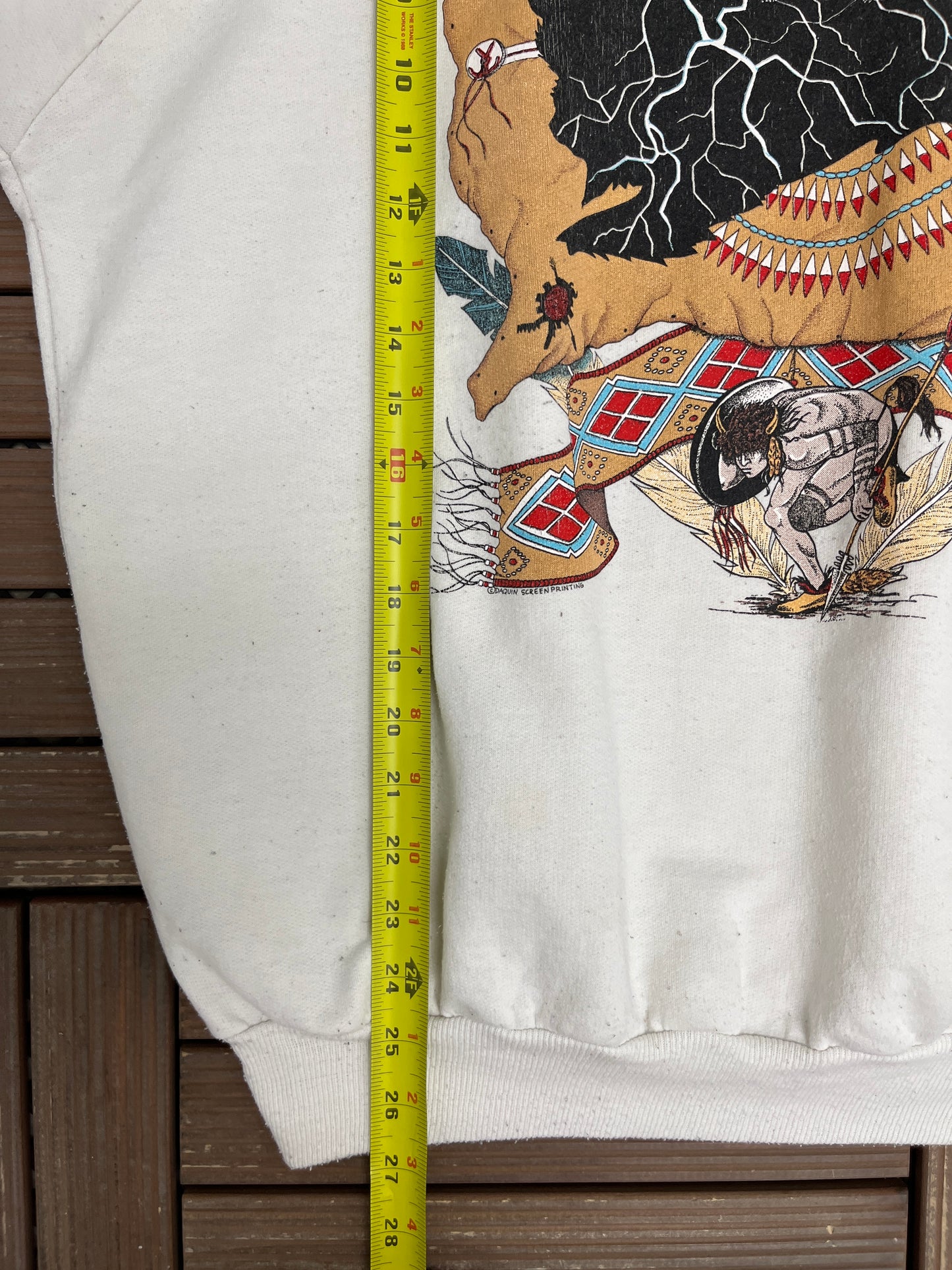 Abstract Native Art Graphic Crewneck | Size X-Large | Vintage 1990s Tourist Promotional White Sweater |