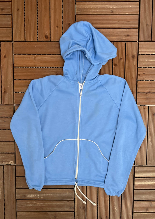 Court Casuals Blank Blue Zip Up Hoodie | Size Medium | Vintage 1990s Blank Light Blue Sweatshirt |