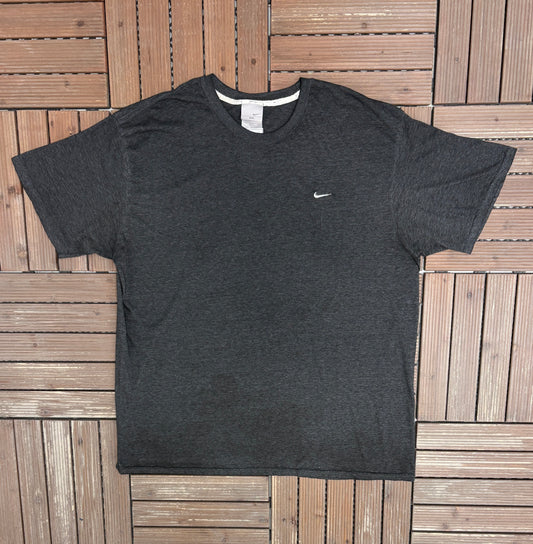 Nike Small Swoosh Embroidered Graphic Tee | Size XX-Large | Vintage 2000s Branded Grey T-Shirt |