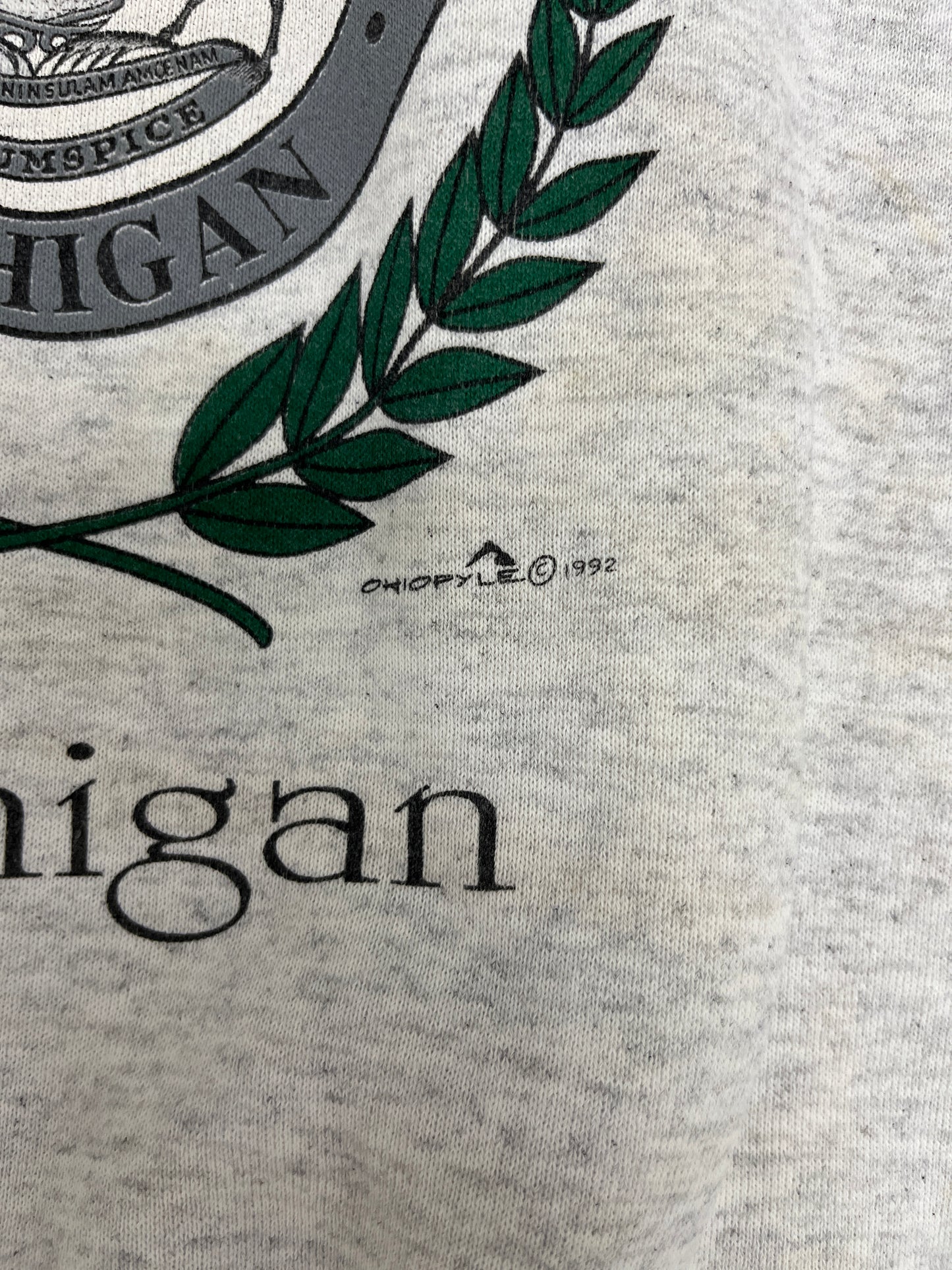 Hart, Michigan City Crest Graphic Crewneck | Size XX-Large | Vintage 1990s Tourist Promotional Grey Sweater |