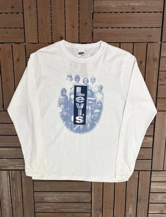 Levi's For Girls Graphic Tee | Size Women X-Large | Vintage 1990s Branded White Long Sleeve |