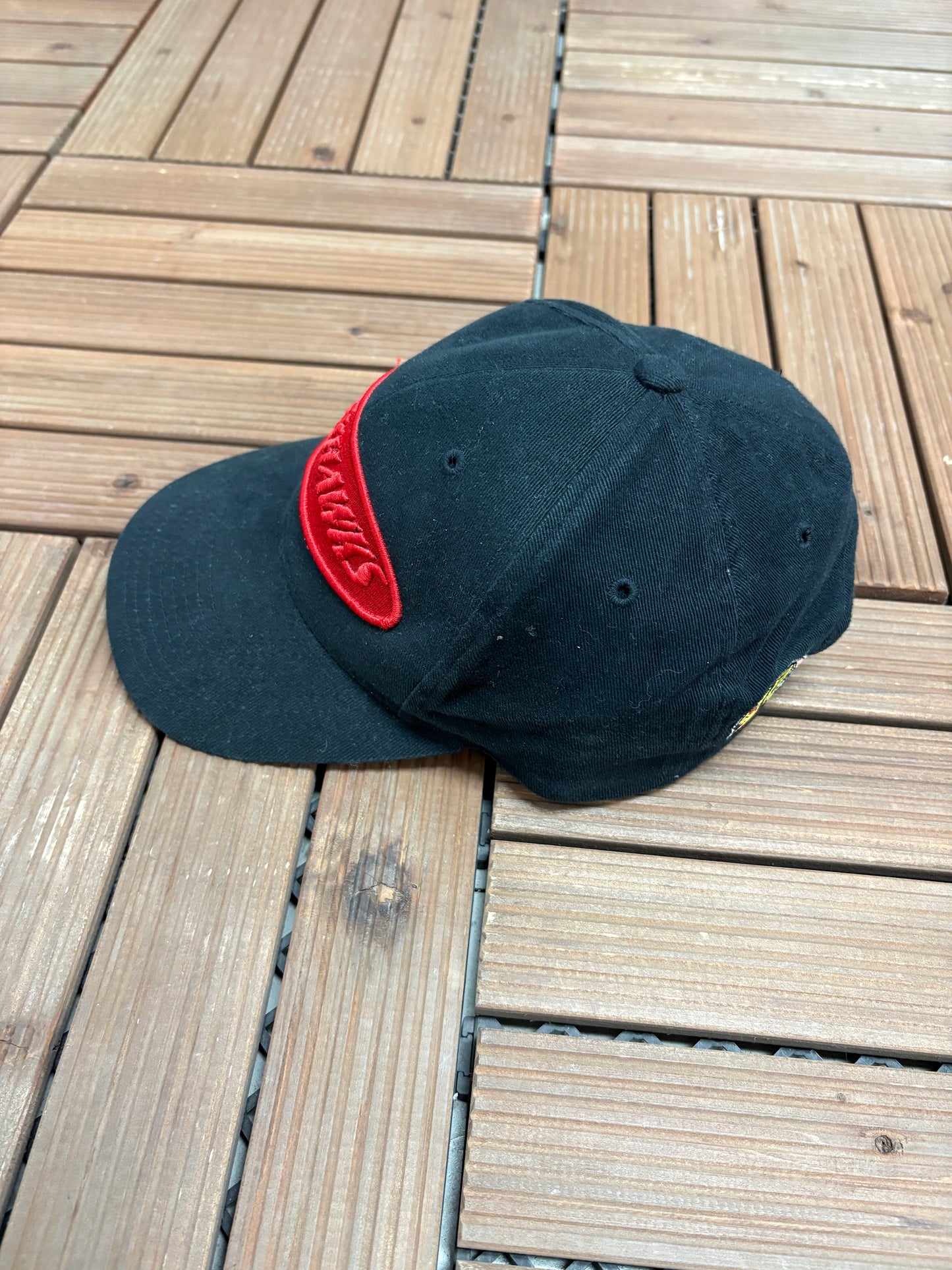 Chicago Blackhawks Graphic Hat | Snap Back | Vintage 1990s NHL Hockey Black Cap |