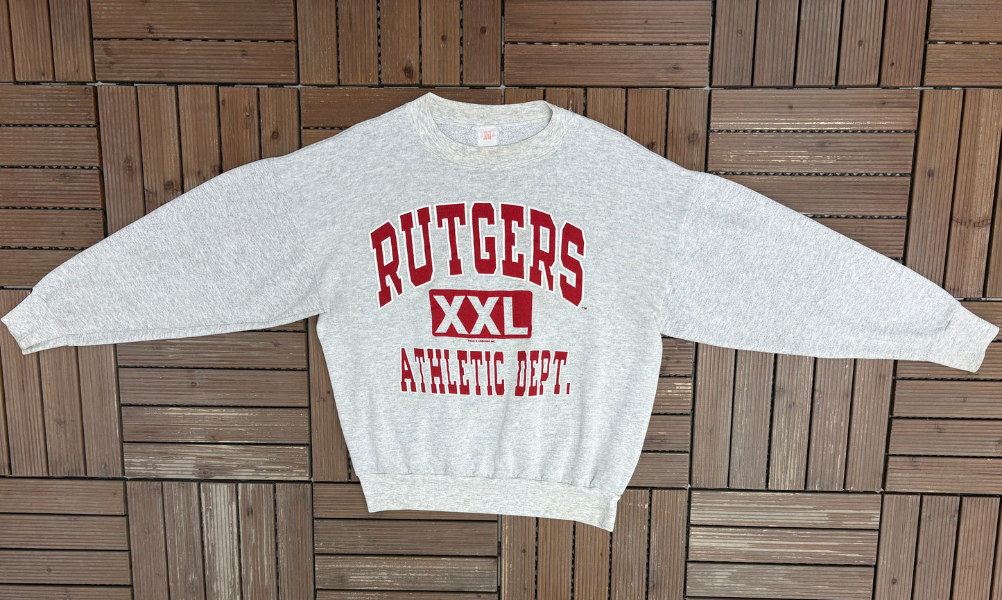 Rutgers Scarlet Knights Athletic Dept. Graphic Crewneck | Size Medium | Vintage 1990s College Grey Sweater |