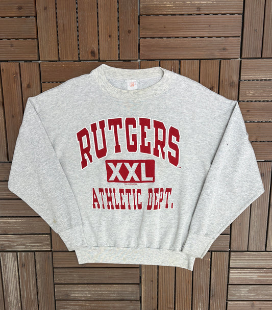 Rutgers Scarlet Knights Athletic Dept. Graphic Crewneck | Size Medium | Vintage 1990s College Grey Sweater |