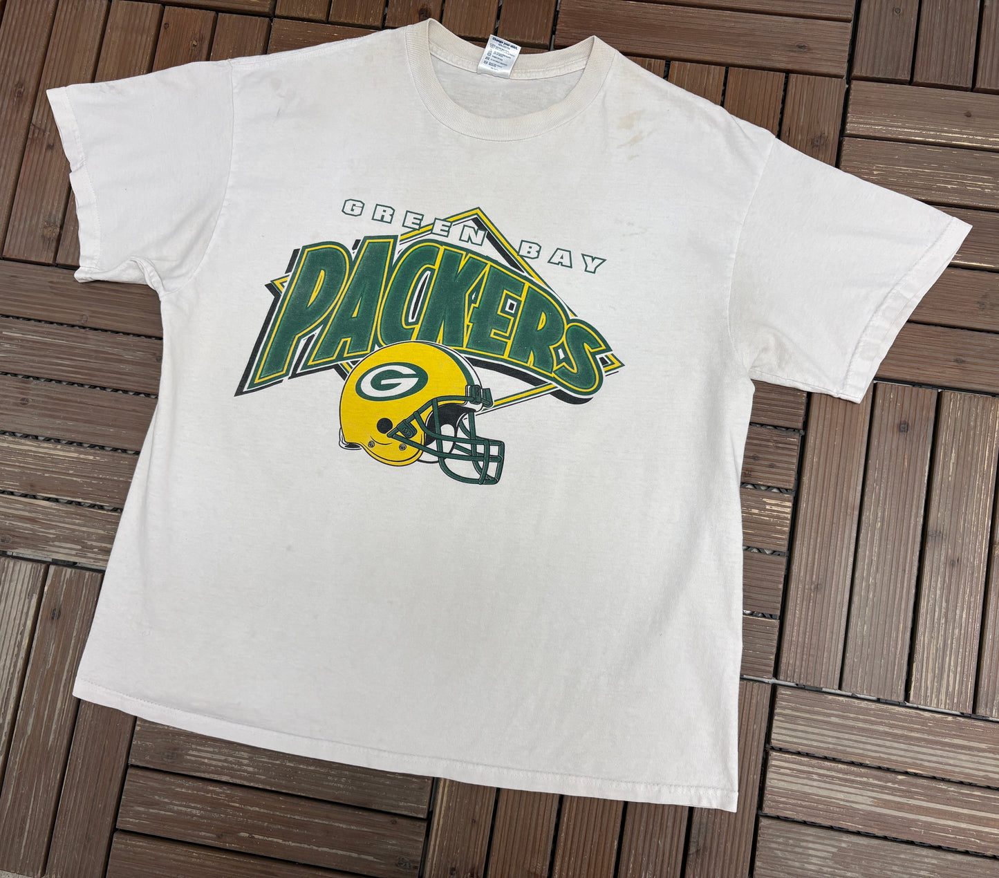 Green Bay Packers Graphic Tee | Size X-Large | Vintage 1990s NFL Football White T-Shirt |