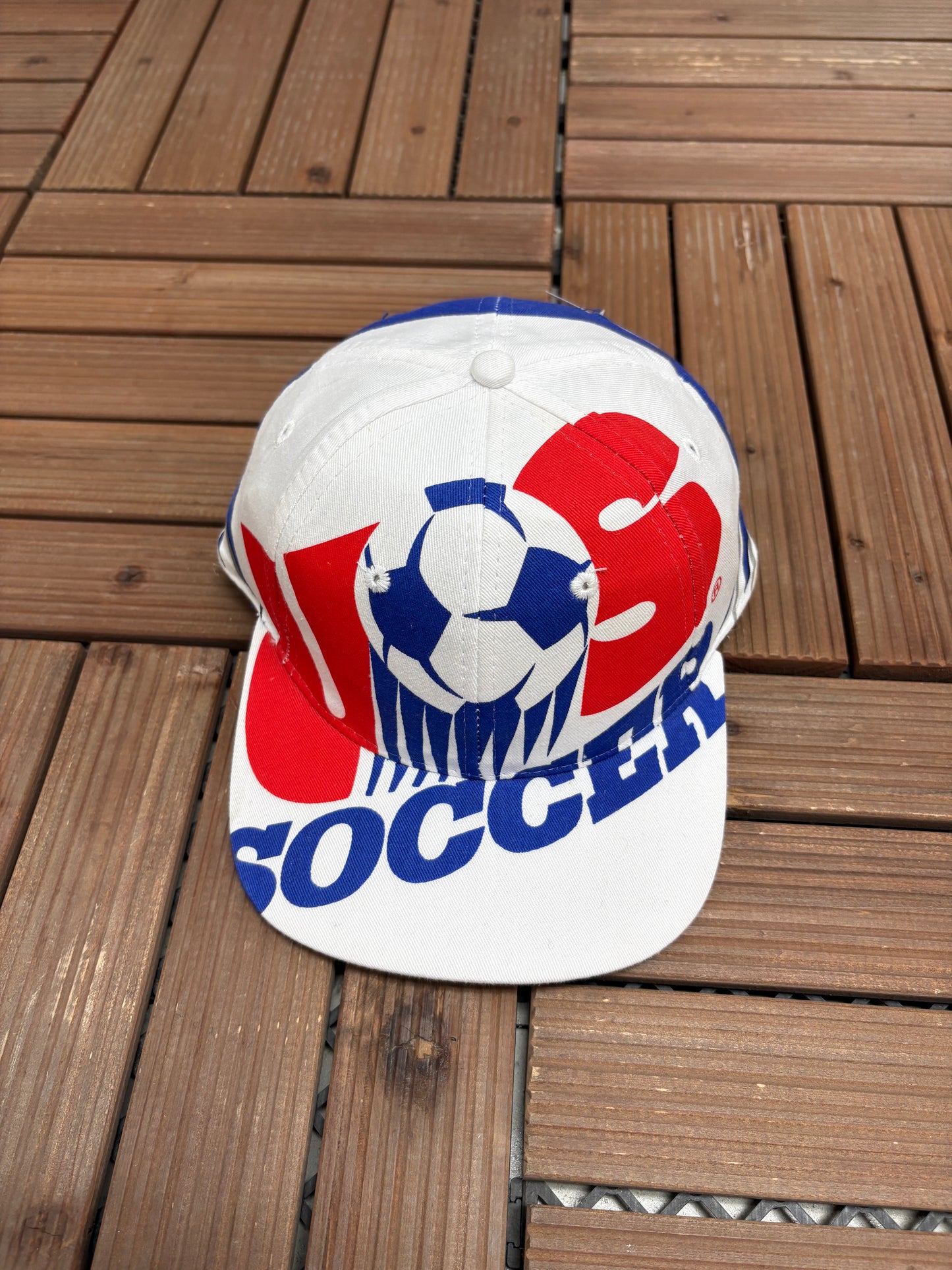 United States Soccer Graphic Hat | Snap Back | Vintage 1990s World Cup Football White Cap |