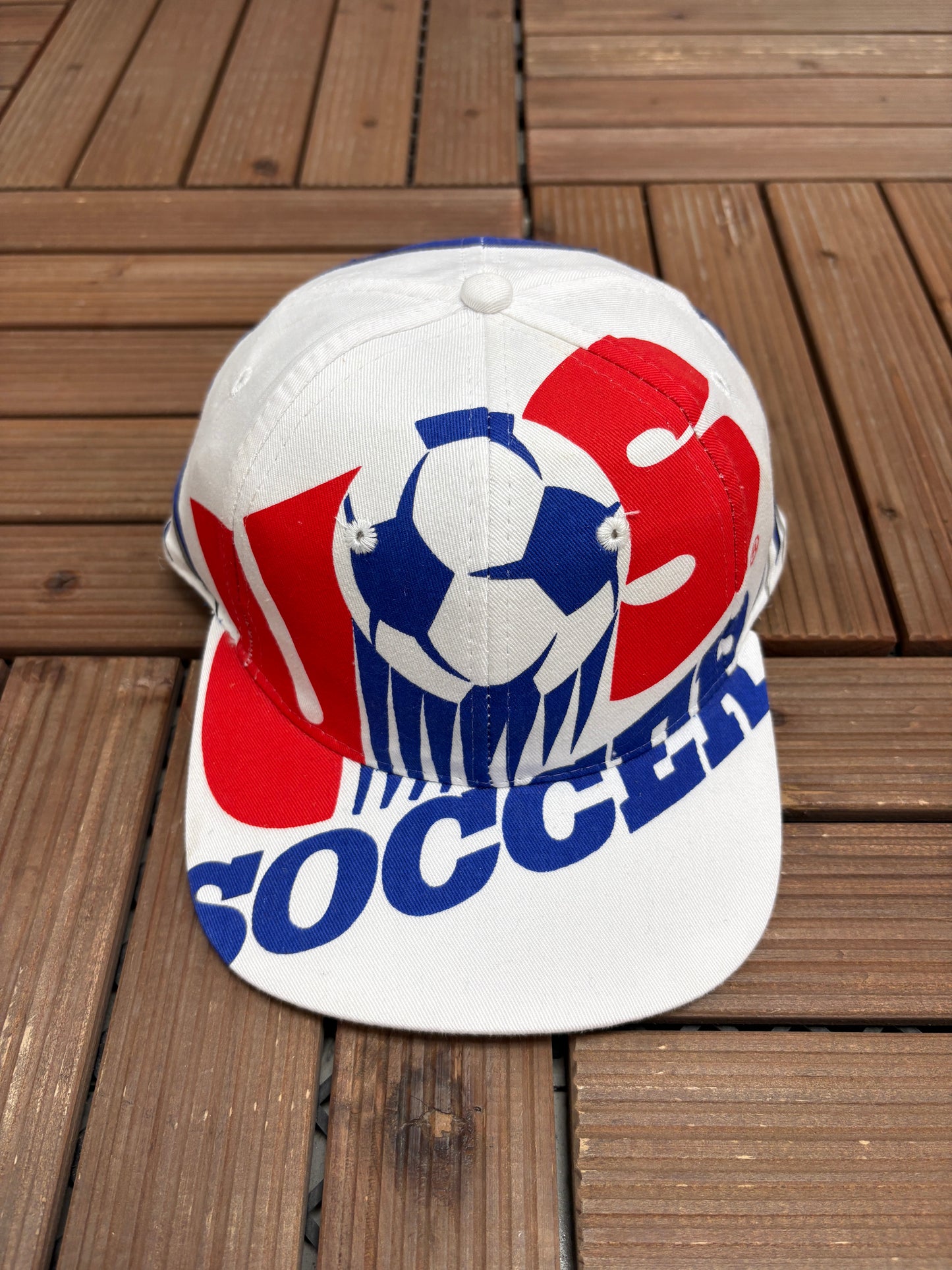 United States Soccer Graphic Hat | Snap Back | Vintage 1990s World Cup Football White Cap |