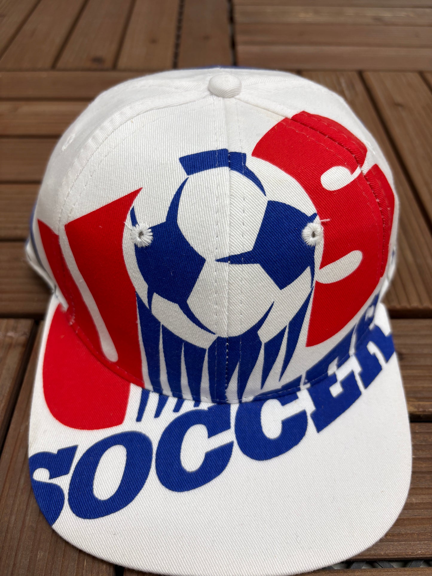 United States Soccer Graphic Hat | Snap Back | Vintage 1990s World Cup Football White Cap |