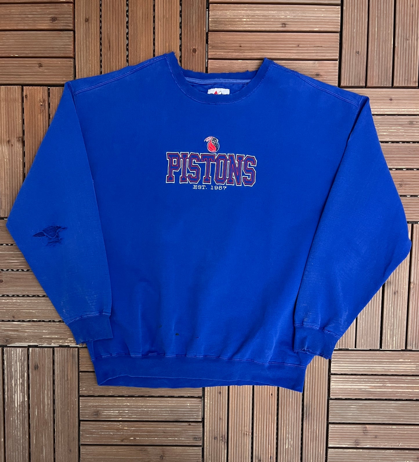 Detroit Pistons Embroidered Graphic Crewneck | Size XX-Large | Vintage 2000s NBA Basketball Blue Sweater |