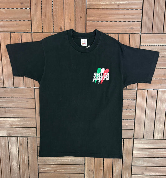 Senza Paura Pain Is Gain Graphic Tee | Size Large | Vintage 1990s Single Stitch Promotional Black T-Shirt |