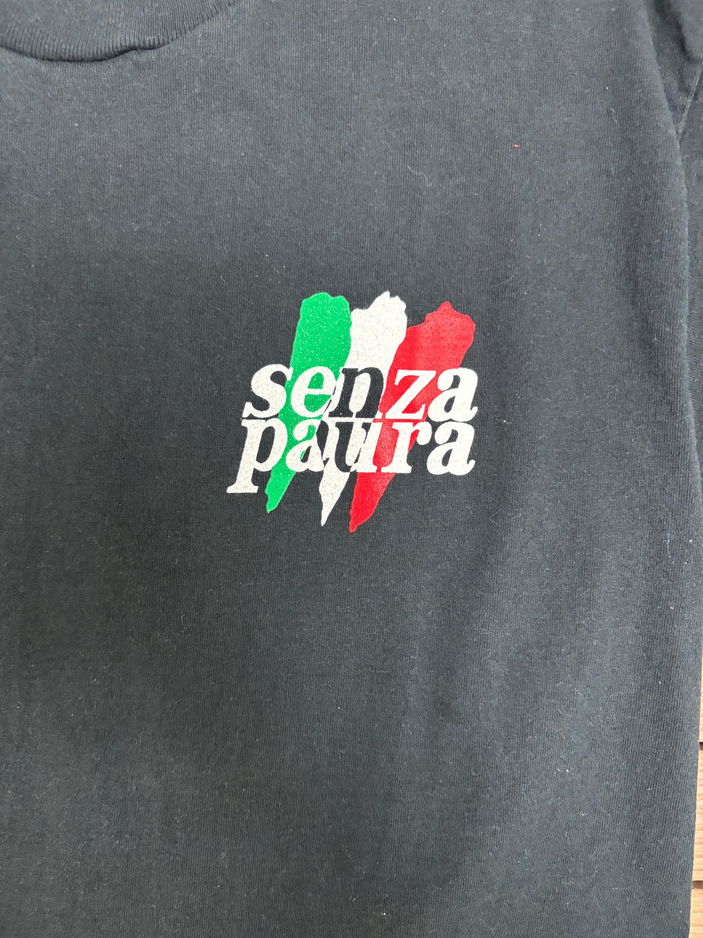 Senza Paura Pain Is Gain Graphic Tee | Size Large | Vintage 1990s Single Stitch Promotional Black T-Shirt |