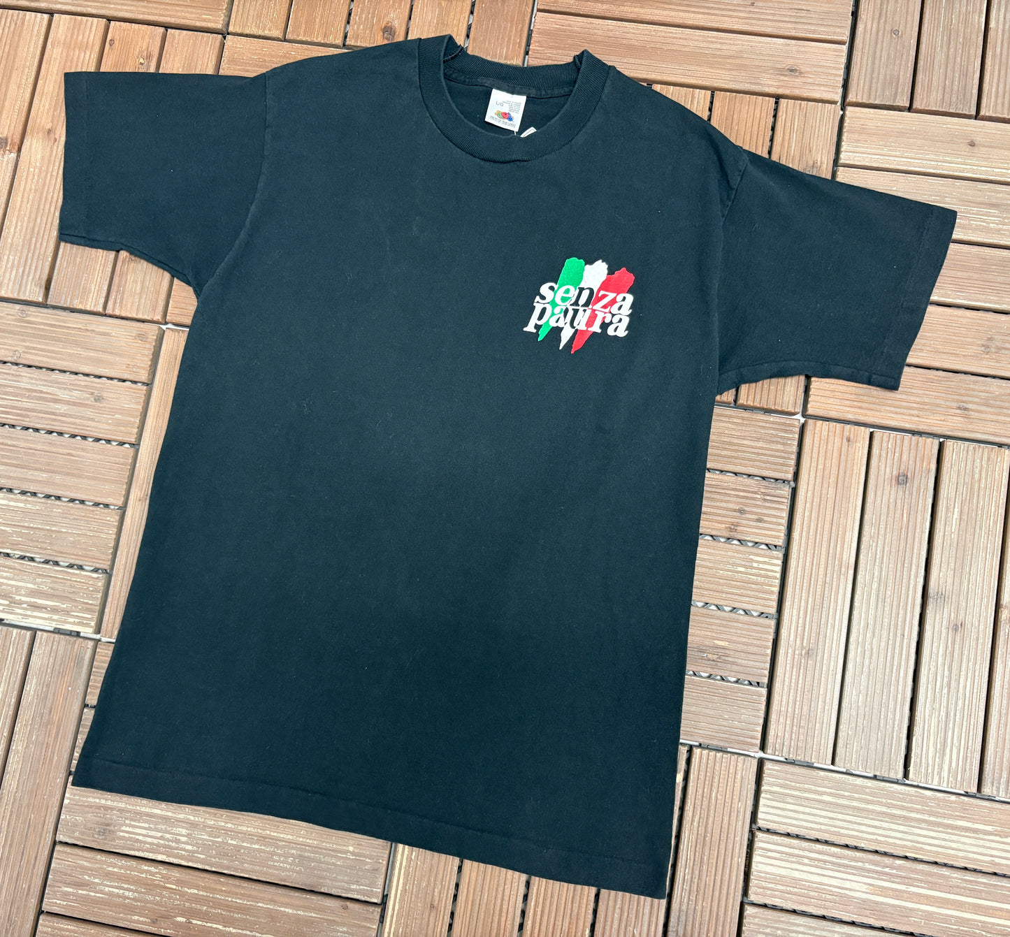 Senza Paura Pain Is Gain Graphic Tee | Size Large | Vintage 1990s Single Stitch Promotional Black T-Shirt |