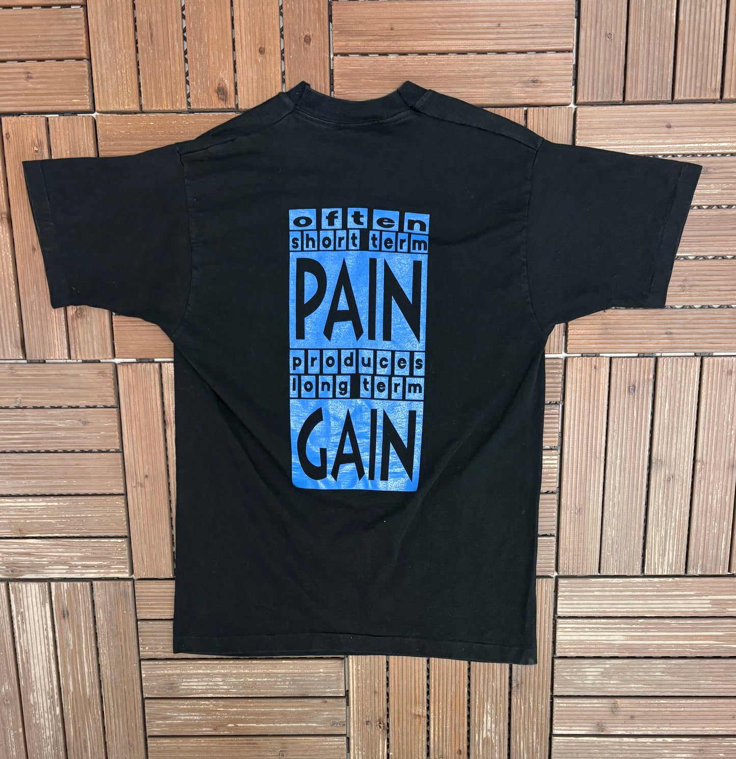 Senza Paura Pain Is Gain Graphic Tee | Size Large | Vintage 1990s Single Stitch Promotional Black T-Shirt |
