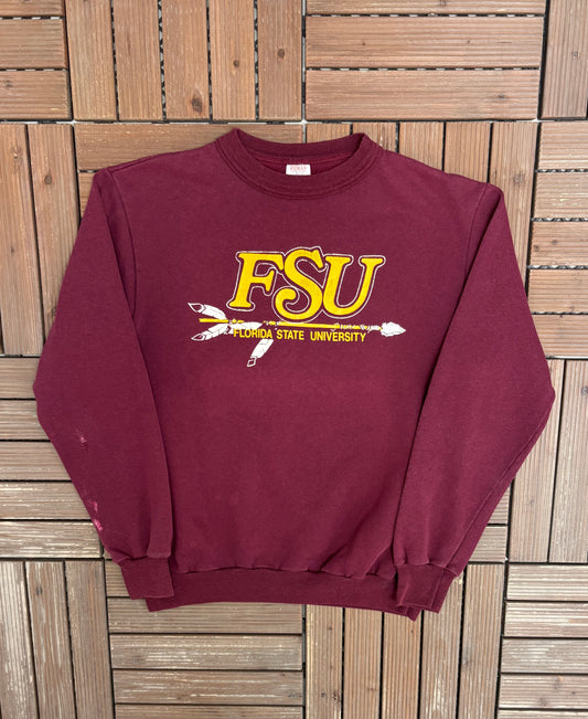Florida State Seminoles Graphic Crewneck | Size Large | Vintage 1980s College Sports Red Sweater |