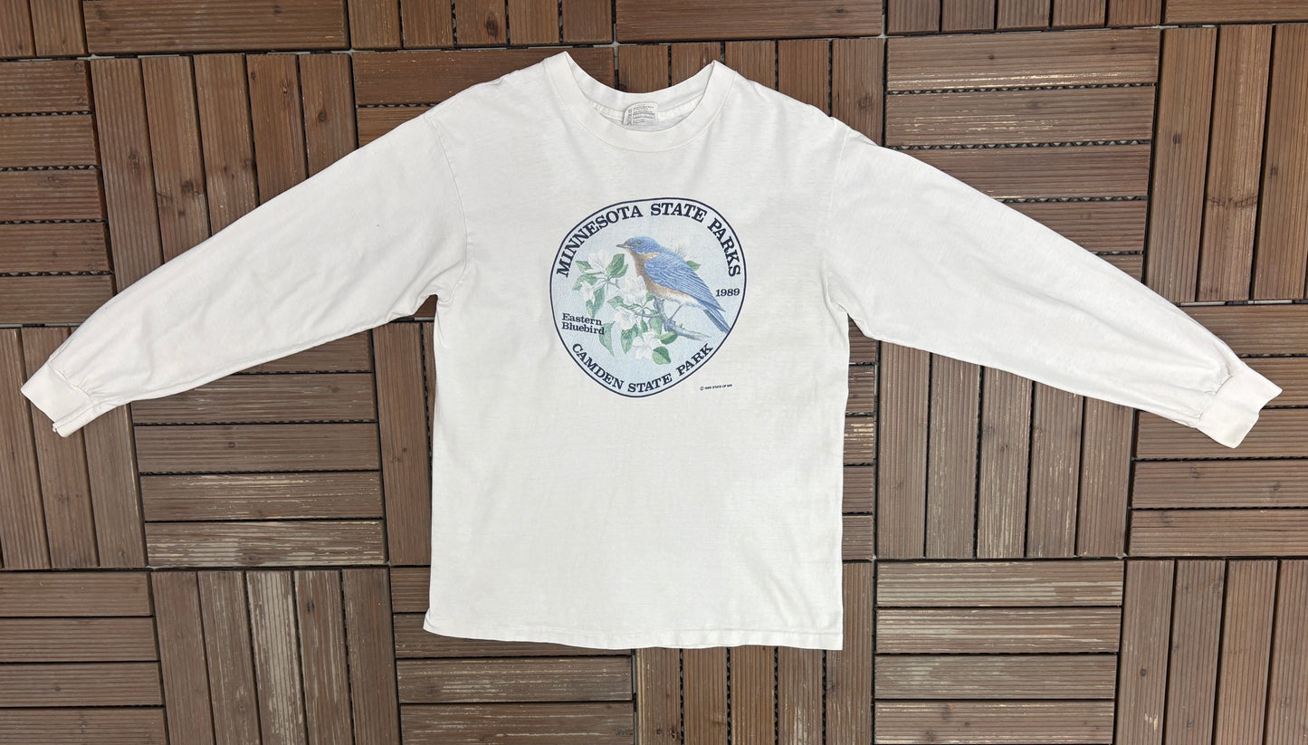 Minnesota Camden State Park Graphic Tee | Size Large | Vintage 1980s Tourist White Long Sleeve |