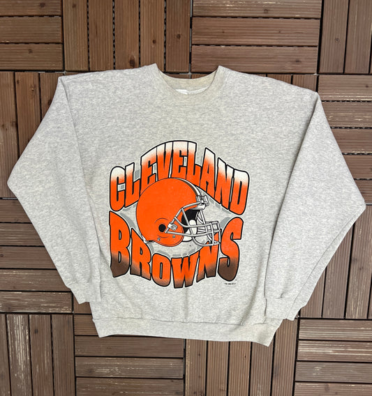 Cleveland Browns Graphic Crewneck | Size X-Large | Vintage 1990s NFL Football Grey Sweater |