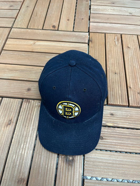 Boston Bruins Embroidered Graphic Hat | Snap Back | Vintage 2000s Sports Specialties NHL Hockey Blue Cap |