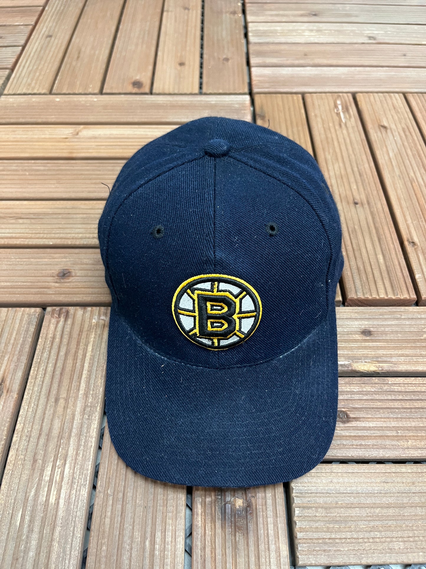 Boston Bruins Embroidered Graphic Hat | Snap Back | Vintage 2000s Sports Specialties NHL Hockey Blue Cap |