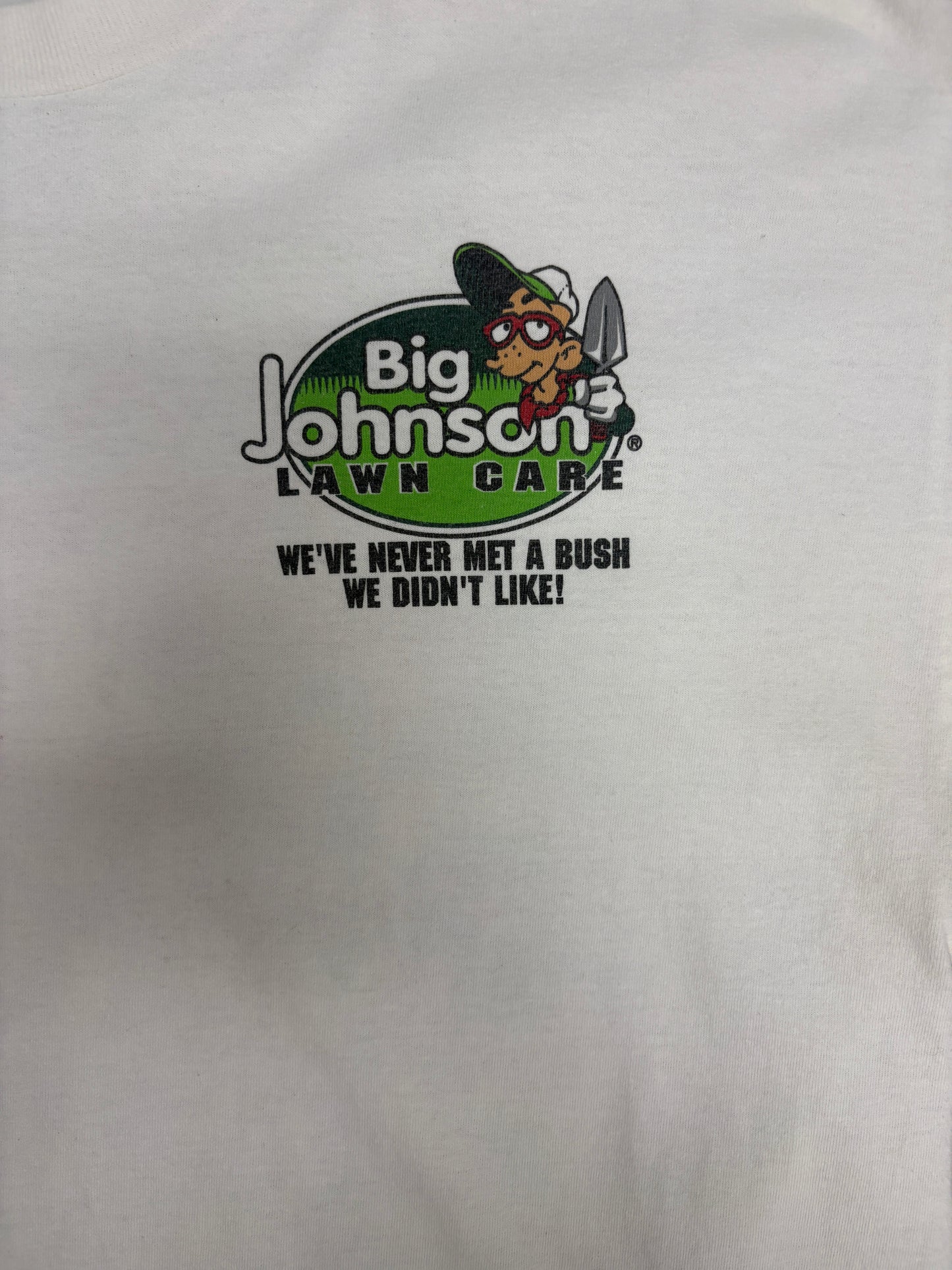Big Johnson Lawn Care Graphic Tee | Size XX-Large | Vintage 1990s Promotional White T-Shirt |